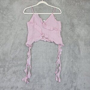 MNG Mango Ruffle Tank Top Womens Small Pink V Neck Spaghetti Strap Camisole